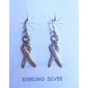 Sterling Silver Awareness Ribbon Drop Dangle Earrings Wire Hooks Womens Jewelry